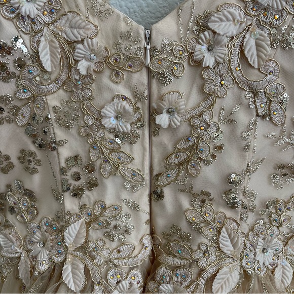 DANCING QUEEN Gold Beige Floral Glitter Tinker Bell Fairy Princess Tulle Dress - Picture 9 of 13